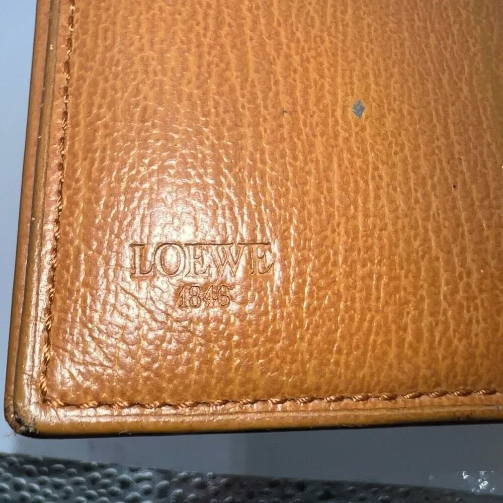 Loewe Velazquez Leather Folded Wallet Double-sided Brown Tan Gold Vintage